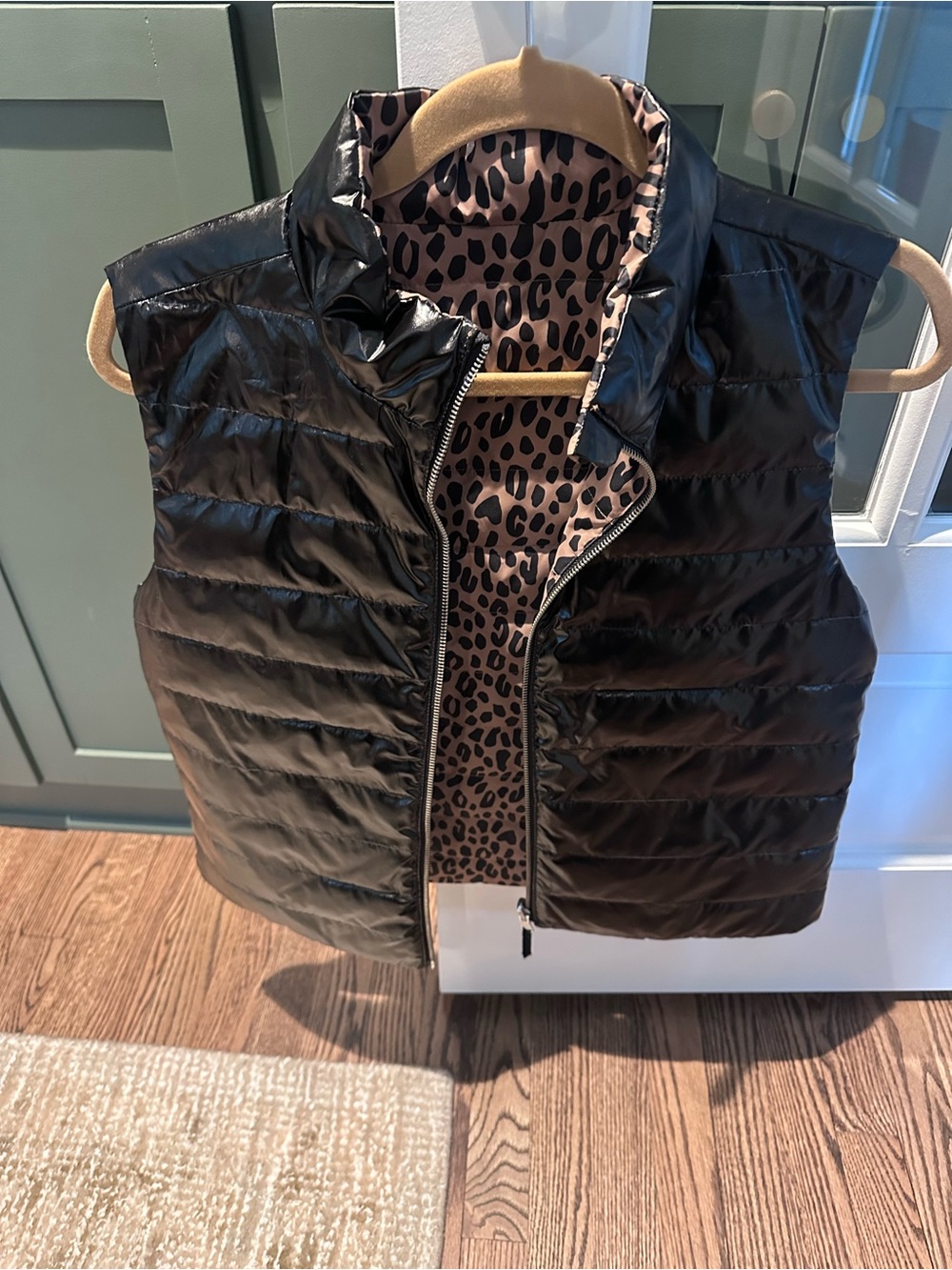 Crewcuts Black Puffer Vest with Leopard Print Lining - never worn, no tags